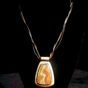 Vintage Chico's Tri-metal, Tri-chain Pewter Pendant Necklace